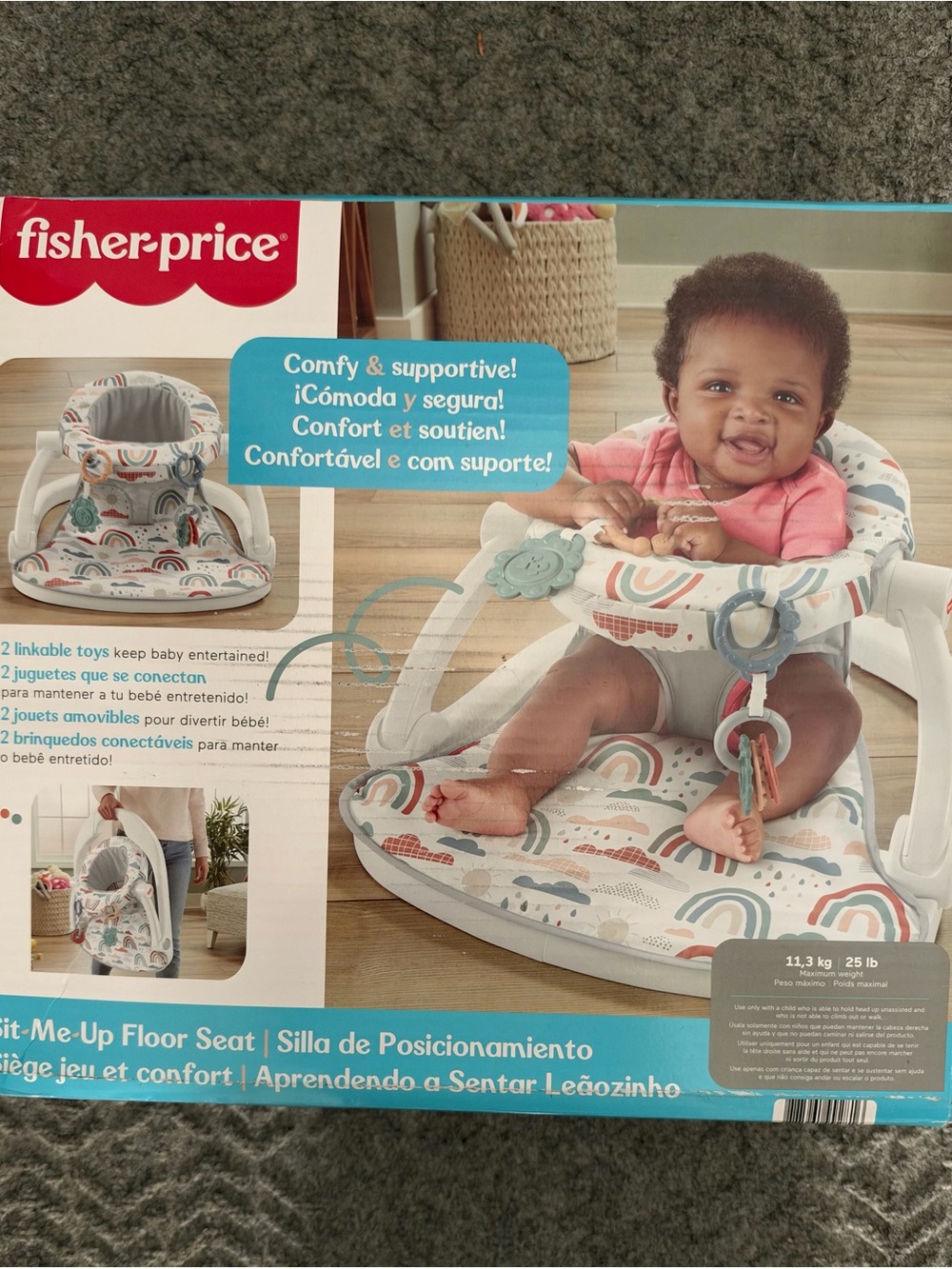 Fisher-Price Rainbow Print Sit-Me-Up Floor Seat - White & Multicolor